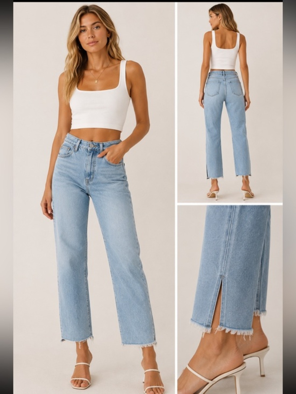WEWOREWHAT for Revolve Size 25 Light Wash Straight Jeans Slit Hem